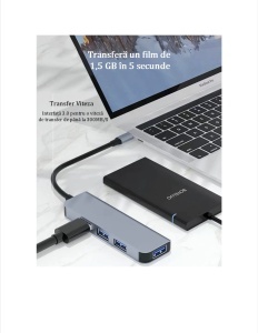 Adaptor HUB, aluminiu 4-in-1, USB Type-C-1ⅹUSB 3.0-3ⅹUSB 2.0, Argintiu - Img 7