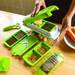 Aparat Multifunctional, Faintec Nicer, Pentru Feliat Fructe sI Legume, Vas Pentru Depozitare Inclus, 11 Moduri Diferite De Taiere, Plastic/ Inox, Verde - Img 4