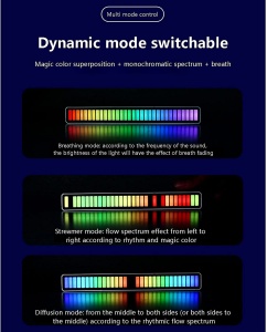 Banda tip lampa LED, activare sunet, aplicatie, RGB, pc gaming, tv, masina, negru, 32 leduri - Img 8