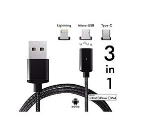 Cablu de date / Incarcare Magnetic, 3in1 - microUSB, Apple, USB Tip C, Negru - Img 2