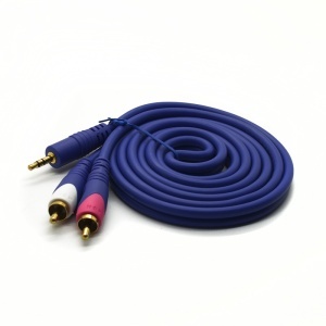 Cablu jack 3.5mm stereo tata la 2 x RCA tata, 1.5m, albastru, contacte aurite, manta siliconica - Img 4