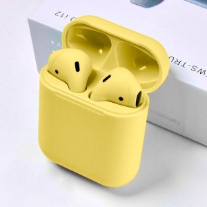 Casti KlaussTech cu Bluetooth 5.0 Airpods, Autonomie de 3 - 4 ore, Incarcare 70 min, Design Modern si Ergonomic, Carcasa Incarcare, Raza 25 m, Galben - Img 6