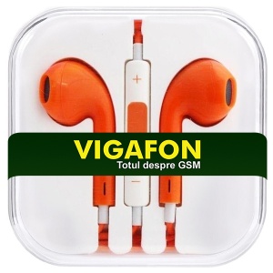 Casti VIGAFON MEGA BASS cu microfon model iPhone conector Jack 3,5mm, Orange