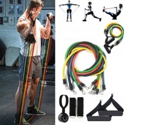 Corzi Elastice Extensor Smartkoob set 10 accesorii+ saculet, cu sistem tip Trainer Ideal pentru Fitness, Yoga, Performanta, Recuperare, Exercitii fizice, Antrenament acasa, Outdoor, Pilates - Img 3