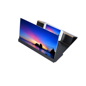 Ecran telefon Lupa 12", Ecran de marire a telefonului, Ecran 3D, Suport pliabil lemn natural, Negru
