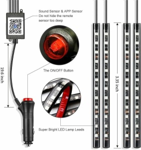 Kit iluminare ambientala auto banda LED RGB, interior masina, 4 benzi, multicolor, 12V, aplicatie dedicata iOS, Android, G-Mark® - Img 4