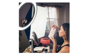 Lampa circulara Make up profesionala, 3 tipuri de lumina, trepied 210 cm, suport telefon, diametru 26 cm - Img 3
