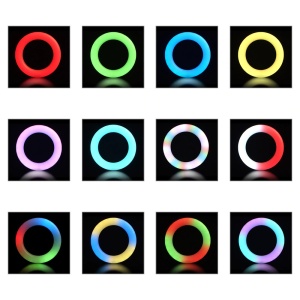 Lampa circulara profesionala RGB cu telecomanda, 3 nuante de alb, suport telefon, diverse jocuri de lumini, conectare USB, diametru 20 cm, trepied 210 cm K KATHODE - Img 5