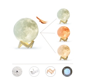 Lampa de veghe cu umidificator de aromaterapie, 3 culori ambientale, 13 cm, 880 ml, forma de luna 3D, stativ lemn K KATHODE - Img 9