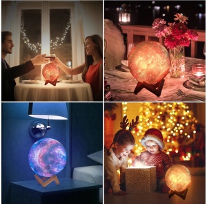 Lampa de veghe in forma de luna, 3D, lumina ambientala multicolora, stativ de lemn, touch K KATHODE - Img 10