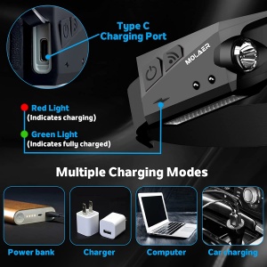 Lanterna de cap LED, BOMSTOM, Profesionala, Incarcare USB, Senzor Miscare, 4 Moduri Lumina, ABS / Silicon, IPX4, lumina laterala, Pentru Pescuit, Vanatoare, Munca, Negru - Img 5