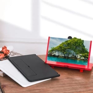 Lupa pliabila pentru telefon cu efect 5d si zoom 4x marire, diagonala de 10 inch, suport telefon universal, Rosu - Img 2