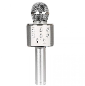 Microfon karaoke EDAR profesional cu boxa inclusa, SD Card, USB, AUX, Argintiu - Img 2