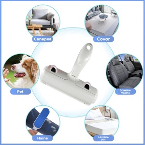Perie pentru curatare parului animalelor de companie, caine, pisica, reutilizabila, pentru orice suprafata, 19 cm - Albastru - Img 2