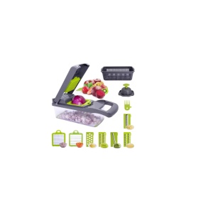 Razatoare Multifunctionala 14 in 1, Veggie Slicer, accesorii interschimbabile, maruntitor, taietor, curatator si separator de ou, material ABS, Gri-Verde - Img 3