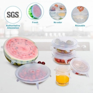 Set 12 Capace Silicon Premium flexibile ,inlocuitor folie strech,dimensiuni diferite,reutilizabile,elastice,Alb transparent - Img 6