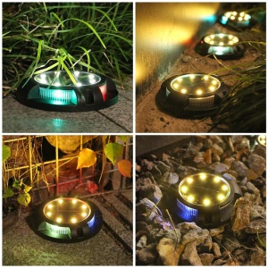 Set 12 lampi solare tip spot pentru gradina, 8 leduri alb cald si 4 leduri multicolor RGB, buton ON/OFF, senzor de lumina 18-12 K KATHODE - Img 10