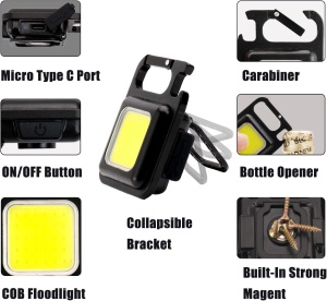 Set 2 lanterne magnetice de buzunar W5310, Tip breloc, LED, 500 lm, 800 mAh, 61x45 mm, Negru - Img 2