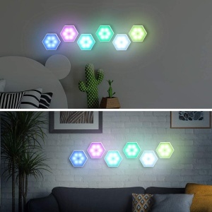 Set 3 lampi RGB modulare de perete, LED, joc de lumini, telecomanda, touch control, forma hexagon K KATHODE - Img 8