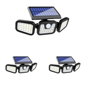 Set 3 x lampa tripla cu incarcare solara, rotatie 360°, cu senzori de amurg, miscare si lumina, 3 trepte de iluminare, 74 x LED K KATHODE