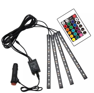 Set 4 benzi Lumini ambientale auto, intensitate reglabila, 12 SMD RGB cu telecomanda