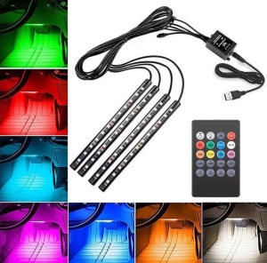 Set 4 benzi Lumini ambientale auto, intensitate reglabila, 12 SMD RGB cu telecomanda - Img 6