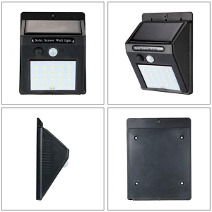 Set 4 lampi solare de perete cu senzor de miscare si lumina, 20 LED-uri, Negru - Img 2