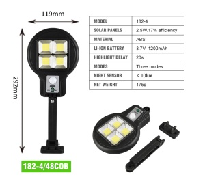 Set 4 x lampa cu incarcare solara, 48 x LED, 3 moduri de functionare, buton ON/OFF CL182-4 K KATHODE - Img 2