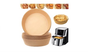 Set 50 bucati hartie de copt pentru air fryer, friteuza, Unica folosinta, Danex, 16x16x4.5 cm, Maro, Rotund