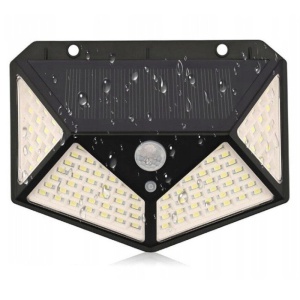 Set 6 Lampi Solare 100 LED, Senzor de Lumina si de Miscare, Buton de ON/OFF si de Setare a Intensitatii Luminii, Incarcare Solara, Indicator Protectie IP65, Lumina Rece, Unghi de detectare 270 Grade, Montaj Pe Perete, Negru - Img 4