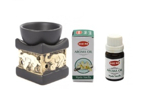Set aromaterapie suport ceramica elefant + ulei parfumat HEM Vanilie 10ml