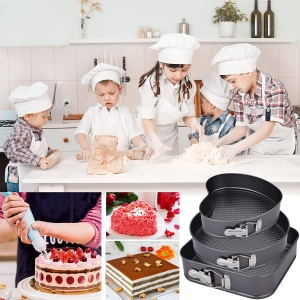 Set de 3 forme prajituri, Inima, Patrat, Rotund, Baza detasabila, acoperire antiaderenta, 24 cm/26 cm/28 cm, Negru - Img 5