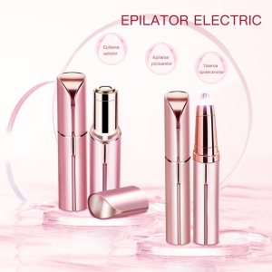 Set epilator facial si trimmer pentru sprancene, SIHOiSi, Lumina LED, Lame metalice, Rose Gold - Img 2