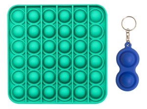 Set jucarii senzoriale antistres Pop It Now, verde, patrat + Breloc Pop It Now, albastru