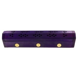 Suport pentru betisoare si conuri parfumate cu loc pentru depozitarea betisoarelor, din lemn, Feng Shui, 6.4 x 30.5 cm, Mov - Img 3