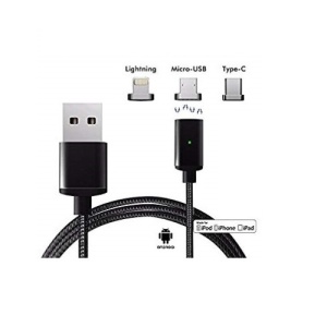 Cablu de date / Incarcare Magnetic, 3in1 - microUSB, Apple, USB Tip C, Negru - Img 3