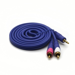 Cablu jack 3.5mm stereo tata la 2 x RCA tata, 1.5m, albastru, contacte aurite, manta siliconica - Img 5