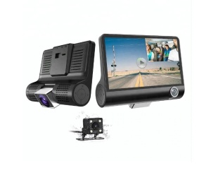 Camera Video Auto de Bord Tripla, Full-HD, 3 Camere - Fata/Spate/Interior, Display 4 Inch, G Senzor, 170 grade, Negru - Img 2