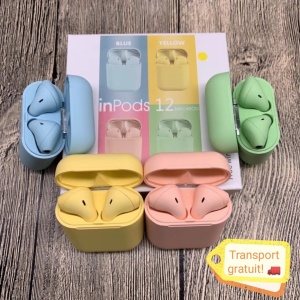 Casti Wireless Bluetooth I12 Macaron Stereo Cu Functie Apelare, Control Muzica, Cutie Incarcare Inclusa, Android/ IOS, Selling Depot, Radio-FM, Aux, SD Card, Galben - Img 3