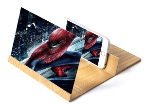 Ecran telefon Lupa 12", Ecran de marire a telefonului, Ecran 3D Dimensiuni mari Suport pliabil lemn natural, Amplificare stereoscopica filme si video smartphone - Img 3