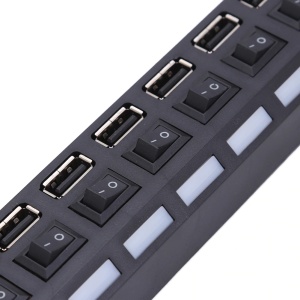 Hub USB, 7 porturi si comutatoare individuale, pana la 480 Mbps, negru - Img 4