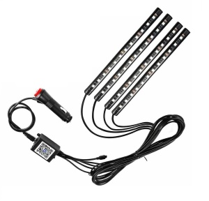 Kit iluminare ambientala auto banda LED RGB, interior masina, 4 benzi, multicolor, 12V, aplicatie dedicata iOS, Android, G-Mark®