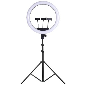 Lampa circulara profesionala, diametru 45 cm, 3 nuante de alb, touch control, telecomanda, 3 suporturi pentru telefon, trepied 210 cm K KATHODE