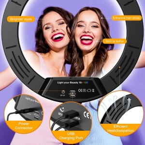 Lampa circulara profesionala RGB, touch control si telecomanda, 3 suporturi pentru telefon, diverse jocuri de lumini, 3 nuante de alb, diametru 45 cm, trepied 210 cm K KATHODE - Img 3