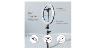 Lampa circulara profesionala Ring Light, suport telefon, telecomanda, inaltime trepied 210 cm, 11 trepte de iluminare, 3 moduri de lumina, circumferinta 20 cm, K KATHODE - Img 6
