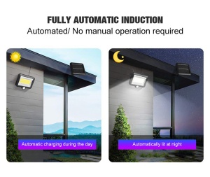 Lampa solara de perete, Huerler FL162, 100 x COB LED, cu panou solar polisiciliu detasabil, senzor miscare, rezistenta la apa, negru - Img 12