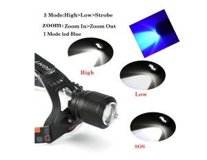Lanterna frontala cu Zoom, 2 led-uri T6 si XPE, alb/albastru, acumulator 2x3.7v 8800mAh, K KATHODE - Img 3