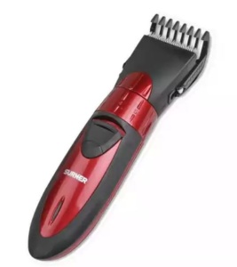 Masina profesionala de tuns complet accesorizata, Surker, cu acumulator reincarcabil, reglare intervale taiere prin rotire, piepteni distantieri, culoare rosu cu negru