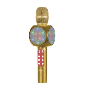 Microfon karaoke Disco LED, fara fir Wster, cu Radio si Recorder, wireless sistem, profesional cu boxe si Bluetooth 4.1 M1, Cappuccino