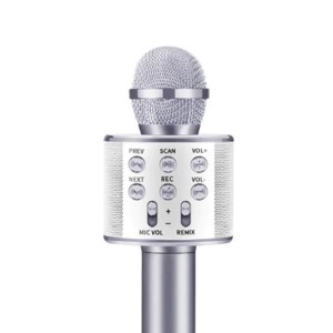 Microfon karaoke EDAR profesional cu boxa inclusa, SD Card, USB, AUX, Argintiu - Img 3